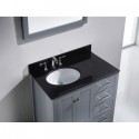 Caroline Avenue 36" Single Bathroom Vanity in Grey with Black Galaxy Granite Top and Round Sink with Mirror