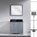 Caroline Avenue 36" Single Bathroom Vanity in Grey with Black Galaxy Granite Top and Round Sink with Brushed Nickel Faucet and Mirror