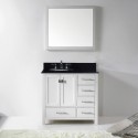 Caroline Avenue 36" Single Bathroom Vanity in White with Black Galaxy Granite Top and Round Sink with Polished Chrome Faucet and Mirror