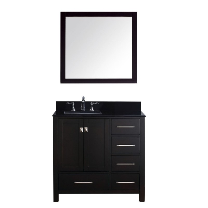 Caroline Avenue 36" Single Bathroom Vanity in Espresso with Black Galaxy Granite Top and Square Sink with Mirror