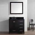 Caroline Avenue 36" Single Bathroom Vanity in Espresso with Black Galaxy Granite Top and Square Sink with Mirror