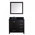 Caroline Avenue 36" Single Bathroom Vanity in Espresso with Black Galaxy Granite Top and Square Sink with Brushed Nickel Faucet and Mirror