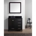 Caroline Avenue 36" Single Bathroom Vanity in Espresso with Black Galaxy Granite Top and Square Sink with Brushed Nickel Faucet and Mirror