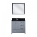 Caroline Avenue 36" Single Bathroom Vanity in Grey with Black Galaxy Granite Top and Square Sink with Mirror