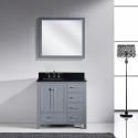 Caroline Avenue 36" Single Bathroom Vanity in Grey with Black Galaxy Granite Top and Square Sink with Mirror