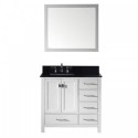 Caroline Avenue 36" Single Bathroom Vanity in White with Black Galaxy Granite Top and Square Sink with Brushed Nickel Faucet and Mirror