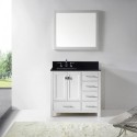 Caroline Avenue 36" Single Bathroom Vanity in White with Black Galaxy Granite Top and Square Sink with Brushed Nickel Faucet and Mirror