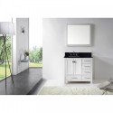 Caroline Avenue 36" Single Bathroom Vanity in White with Black Galaxy Granite Top and Square Sink with Brushed Nickel Faucet and Mirror