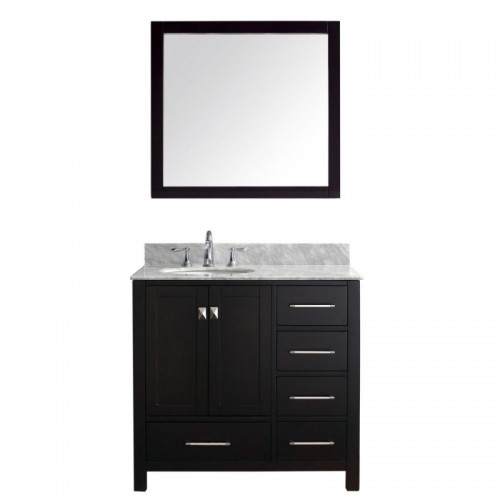 Caroline Avenue 36" Single Bathroom Vanity in Espresso with Marble Top and Round Sink with Mirror