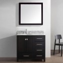 Caroline Avenue 36" Single Bathroom Vanity in Espresso with Marble Top and Round Sink with Mirror