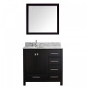Caroline Avenue 36" Single Bathroom Vanity in Espresso with Marble Top and Round Sink with Brushed Nickel Faucet and Mirror