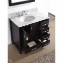 Caroline Avenue 36" Single Bathroom Vanity in Espresso with Marble Top and Round Sink with Polished Chrome Faucet and Mirror