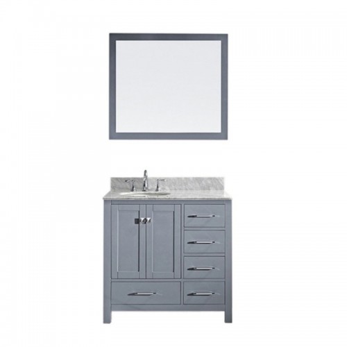 Caroline Avenue 36" Single Bathroom Vanity in Grey with Marble Top and Round Sink with Mirror