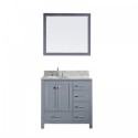 Caroline Avenue 36" Single Bathroom Vanity in Grey with Marble Top and Round Sink with Mirror