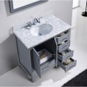 Caroline Avenue 36" Single Bathroom Vanity in Grey with Marble Top and Round Sink with Mirror