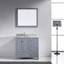 Caroline Avenue 36" Single Bathroom Vanity in Grey with Marble Top and Round Sink with Polished Chrome Faucet and Mirror