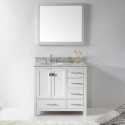 Caroline Avenue 36" Single Bathroom Vanity in White with Marble Top and Round Sink with Mirror