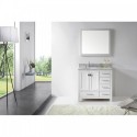 Caroline Avenue 36" Single Bathroom Vanity in White with Marble Top and Round Sink with Mirror