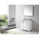 Caroline Avenue 36" Single Bathroom Vanity in White with Marble Top and Round Sink with Brushed Nickel Faucet and Mirror