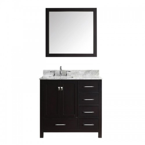 Caroline Avenue 36" Single Bathroom Vanity in Espresso with Marble Top and Square Sink with Mirror
