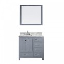 Caroline Avenue 36" Single Bathroom Vanity in Grey with Marble Top and Square Sink with Mirror