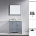 Caroline Avenue 36" Single Bathroom Vanity in Grey with Marble Top and Square Sink with Mirror