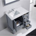 Caroline Avenue 36" Single Bathroom Vanity in Grey with Marble Top and Square Sink with Brushed Nickel Faucet and Mirror