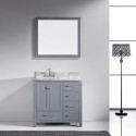 Caroline Avenue 36" Single Bathroom Vanity in Grey with Marble Top and Square Sink with Polished Chrome Faucet and Mirror