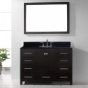 Caroline Avenue 48" Single Bathroom Vanity in Espresso with Black Galaxy Granite Top and Round Sink with Mirror