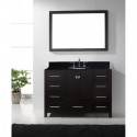 Caroline Avenue 48" Single Bathroom Vanity in Espresso with Black Galaxy Granite Top and Round Sink with Mirror