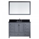 Caroline Avenue 48" Single Bathroom Vanity in Grey with Black Galaxy Granite Top and Round Sink with Polished Chrome Faucet and Mirror