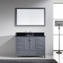 Caroline Avenue 48" Single Bathroom Vanity in Grey with Black Galaxy Granite Top and Round Sink with Polished Chrome Faucet and Mirror