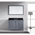 Caroline Avenue 48" Single Bathroom Vanity in Grey with Black Galaxy Granite Top and Round Sink with Polished Chrome Faucet and Mirror