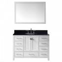 Caroline Avenue 48" Single Bathroom Vanity in White with Black Galaxy Granite Top and Round Sink with Polished Chrome Faucet and Mirror