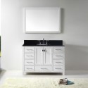 Caroline Avenue 48" Single Bathroom Vanity in White with Black Galaxy Granite Top and Round Sink with Polished Chrome Faucet and Mirror