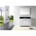 Caroline Avenue 48" Single Bathroom Vanity in White with Black Galaxy Granite Top and Round Sink with Polished Chrome Faucet and Mirror