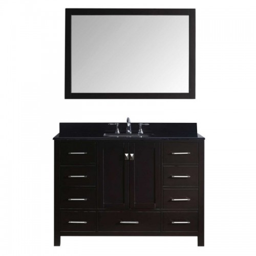 Caroline Avenue 48" Single Bathroom Vanity in Espresso with Black Galaxy Granite Top and Square Sink with Brushed Nickel Faucet and Mirror