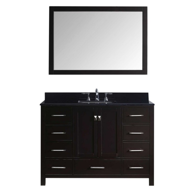 Caroline Avenue 48" Single Bathroom Vanity in Espresso with Black Galaxy Granite Top and Square Sink with Brushed Nickel Faucet and Mirror