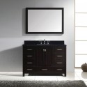Caroline Avenue 48" Single Bathroom Vanity in Espresso with Black Galaxy Granite Top and Square Sink with Brushed Nickel Faucet and Mirror