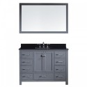 Caroline Avenue 48" Single Bathroom Vanity in Grey with Black Galaxy Granite Top and Square Sink with Mirror