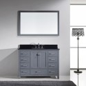 Caroline Avenue 48" Single Bathroom Vanity in Grey with Black Galaxy Granite Top and Square Sink with Brushed Nickel Faucet and Mirror