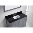Caroline Avenue 48" Single Bathroom Vanity in Grey with Black Galaxy Granite Top and Square Sink with Polished Chrome Faucet and Mirror