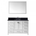 Caroline Avenue 48" Single Bathroom Vanity in White with Black Galaxy Granite Top and Square Sink with Brushed Nickel Faucet and Mirror