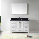 Caroline Avenue 48" Single Bathroom Vanity in White with Black Galaxy Granite Top and Square Sink with Brushed Nickel Faucet and Mirror