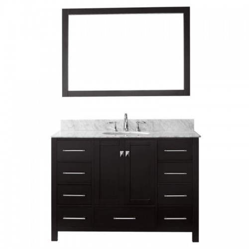 Caroline Avenue 48" Single Bathroom Vanity in Espresso with Marble Top and Round Sink with Brushed Nickel Faucet and Mirror