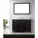 Caroline Avenue 48" Single Bathroom Vanity in Espresso with Marble Top and Round Sink with Brushed Nickel Faucet and Mirror