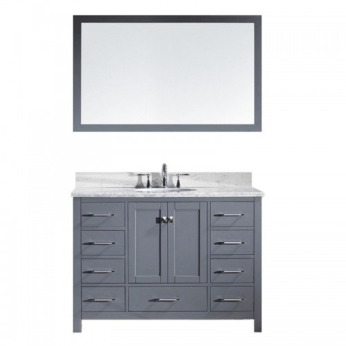 Caroline Avenue 48" Single Bathroom Vanity in Grey with Marble Top and Round Sink with Mirror