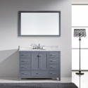 Caroline Avenue 48" Single Bathroom Vanity in Grey with Marble Top and Round Sink with Polished Chrome Faucet and Mirror