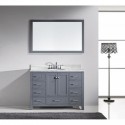 Caroline Avenue 48" Single Bathroom Vanity in Grey with Marble Top and Round Sink with Polished Chrome Faucet and Mirror