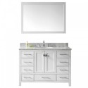 Caroline Avenue 48" Single Bathroom Vanity in White with Marble Top and Round Sink with Mirror